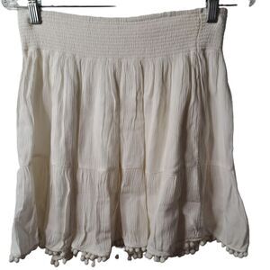 Lilly Pulitzer Womens White Smocked Pom-Pom Tassel Hem Mini Skirt Size Medium
